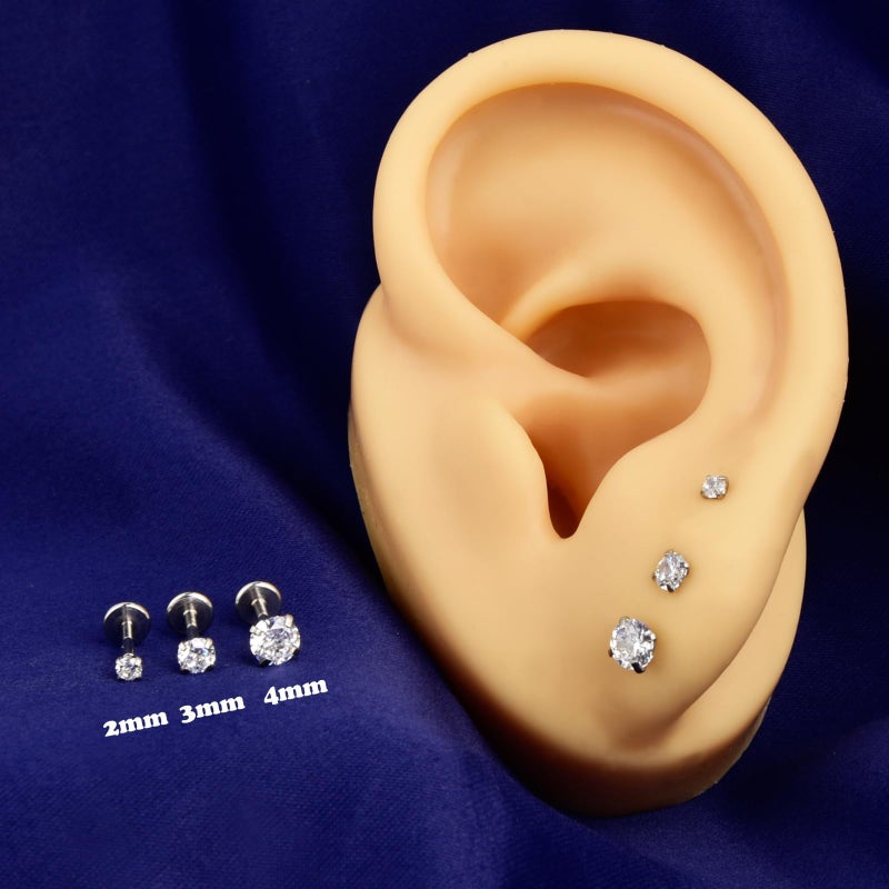 CANDYFANCY 16g 2/3/4mm Cubic Zirconia Triple Forward Helix Ear Cartilage Tragus Studs Earrings Lip Piercing 16 gauge (6mm Length Triple Stone Size Pack, Set Of 3.) - Image 3